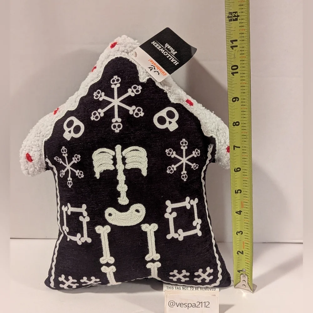 Halloween Plush Skeleton House Pillow - Black & White